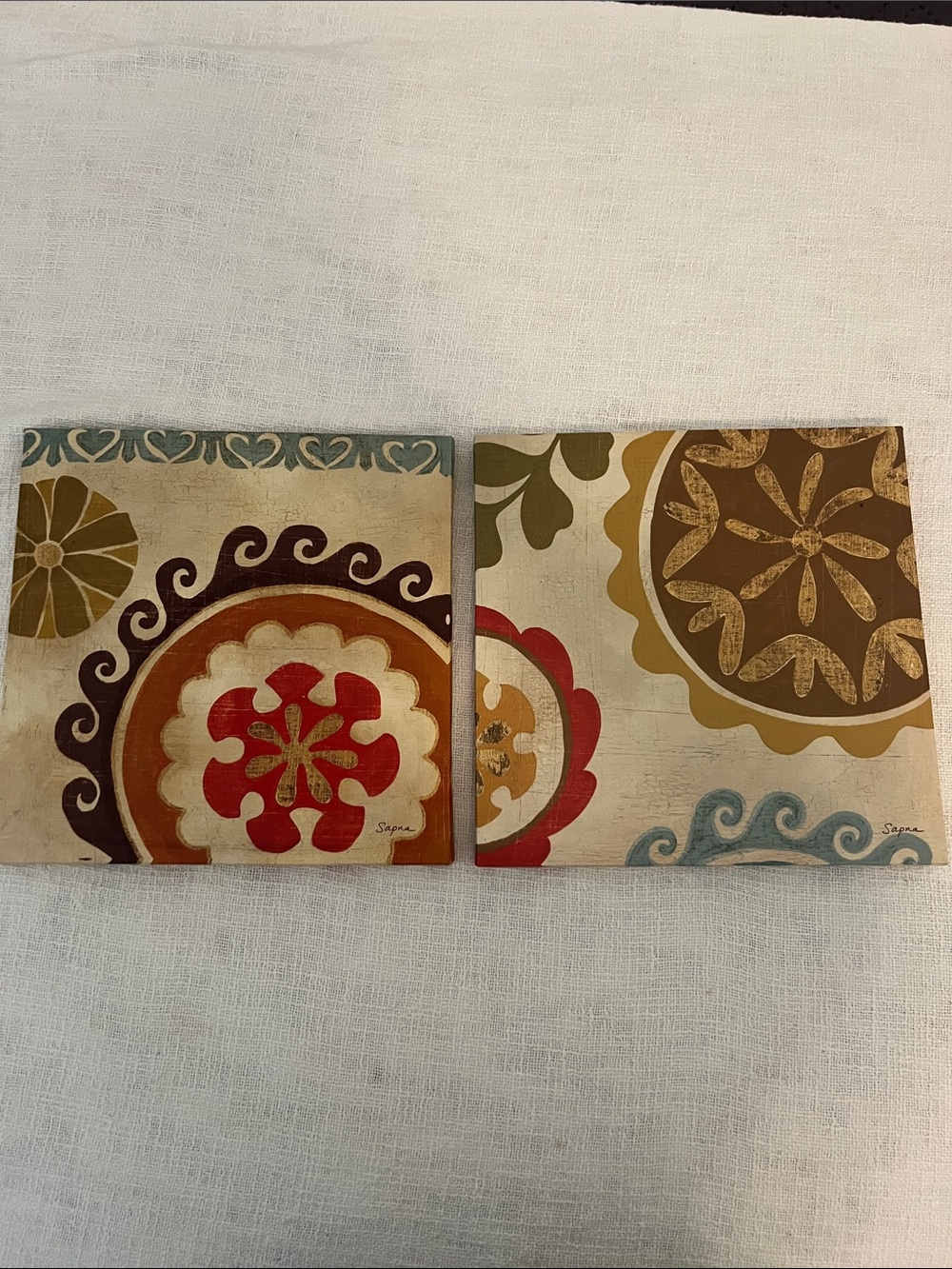 Sapna Target Set of 2 Canvas Floral Medallion Wall Art 12x12x1 Prints NWOT